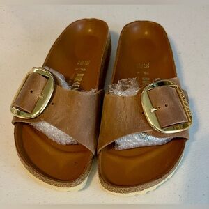 NWOT Birkenstock Madrid Big Buckle Sandal Size 39 8 W Cognac Oiled Leather